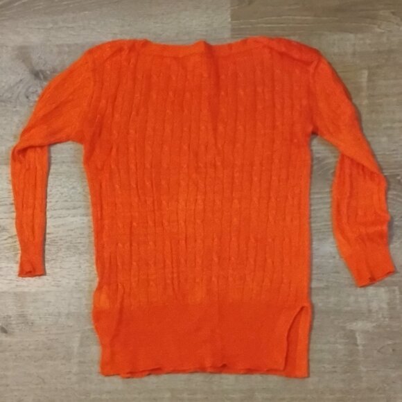 J.CREW 100% Linen Cable Knit Sweater | Orange Gold Button Shoulder | XXS - Picture 2 of 3